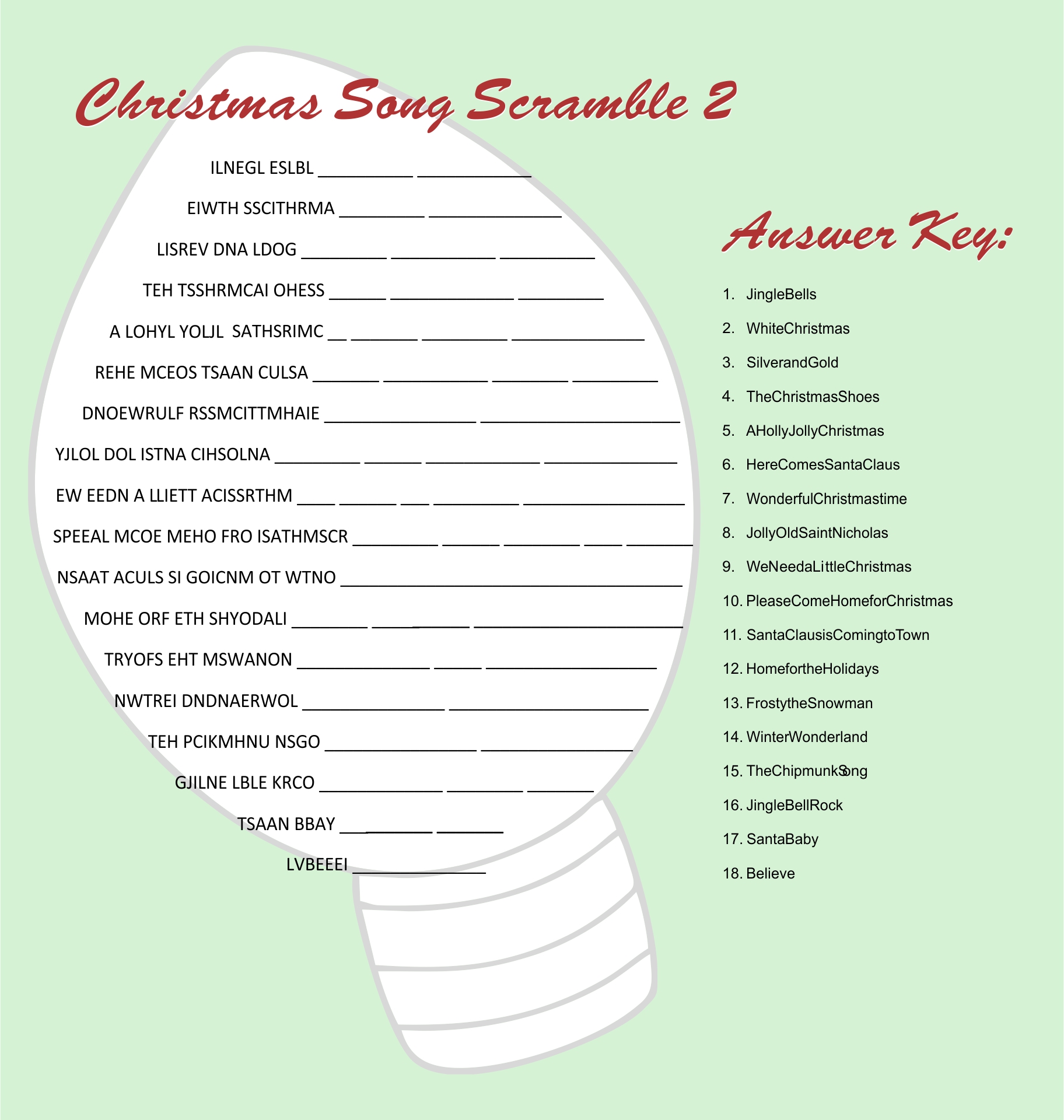 6 Best Images of Printable Christmas Song Scramble 2 Christmas Song