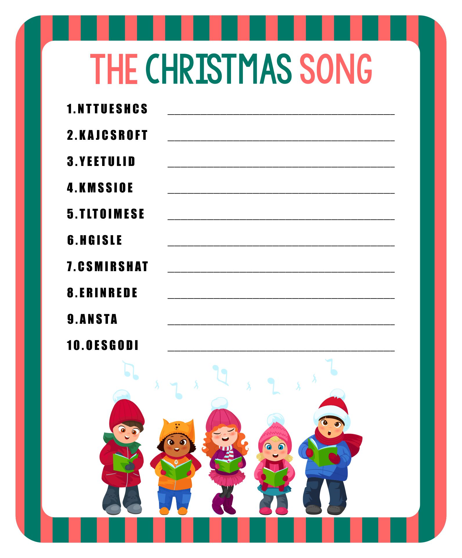 Free Printable Christmas Song Scramble With Answers