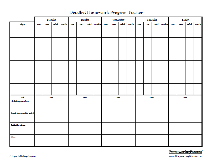 Free Weekly Homework Sheet Template from www.printablee.com