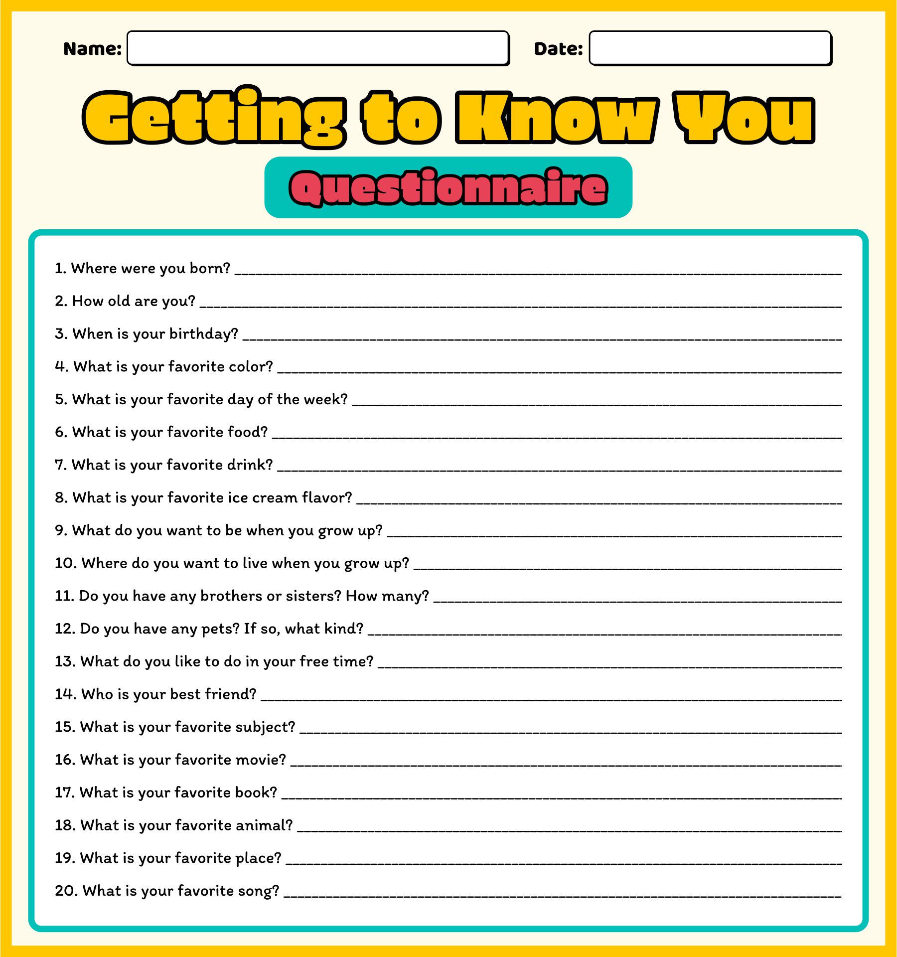 Get To Know You Sheet
