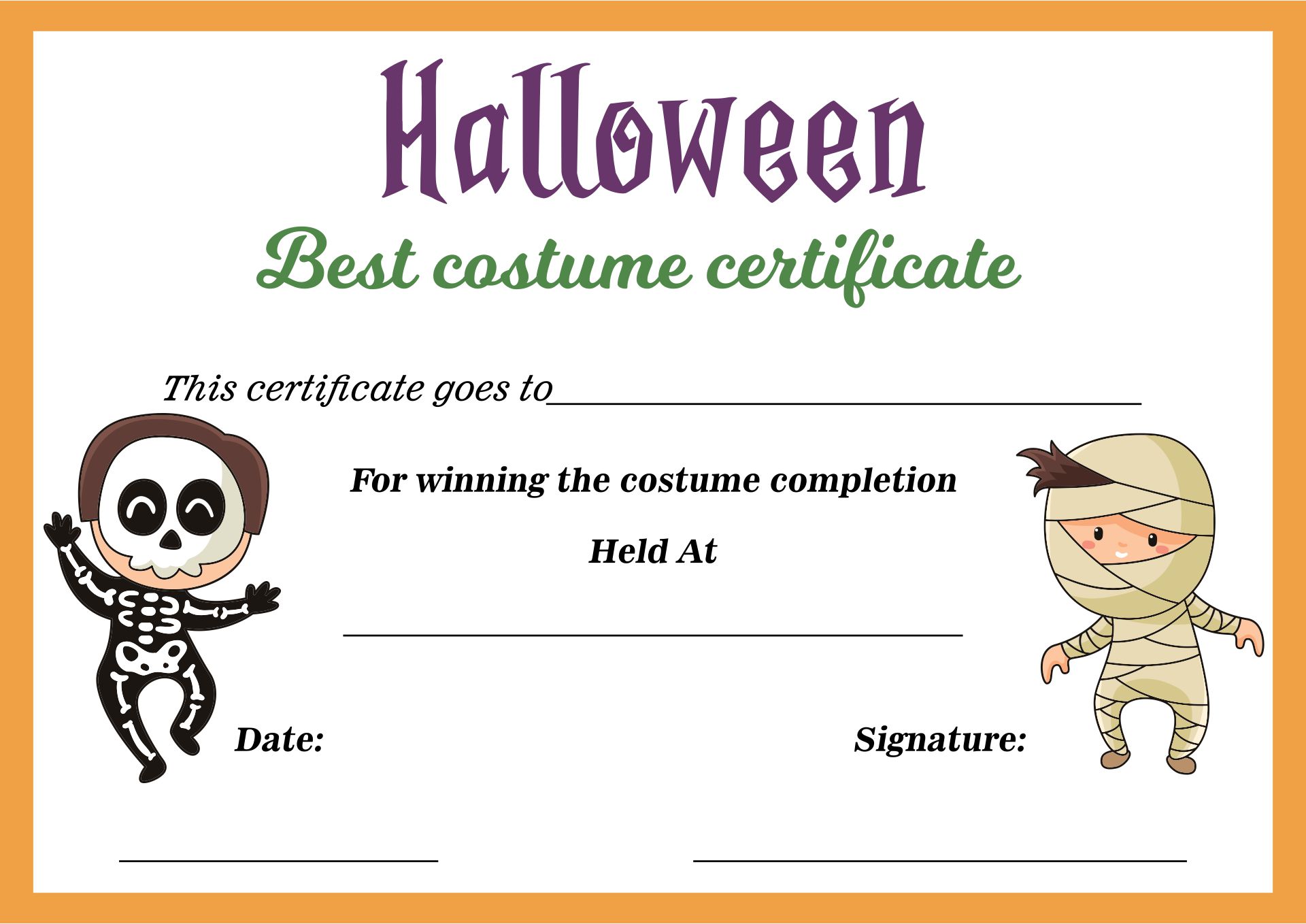 6 Best Images of Halloween Certificates Printable Halloween Costume