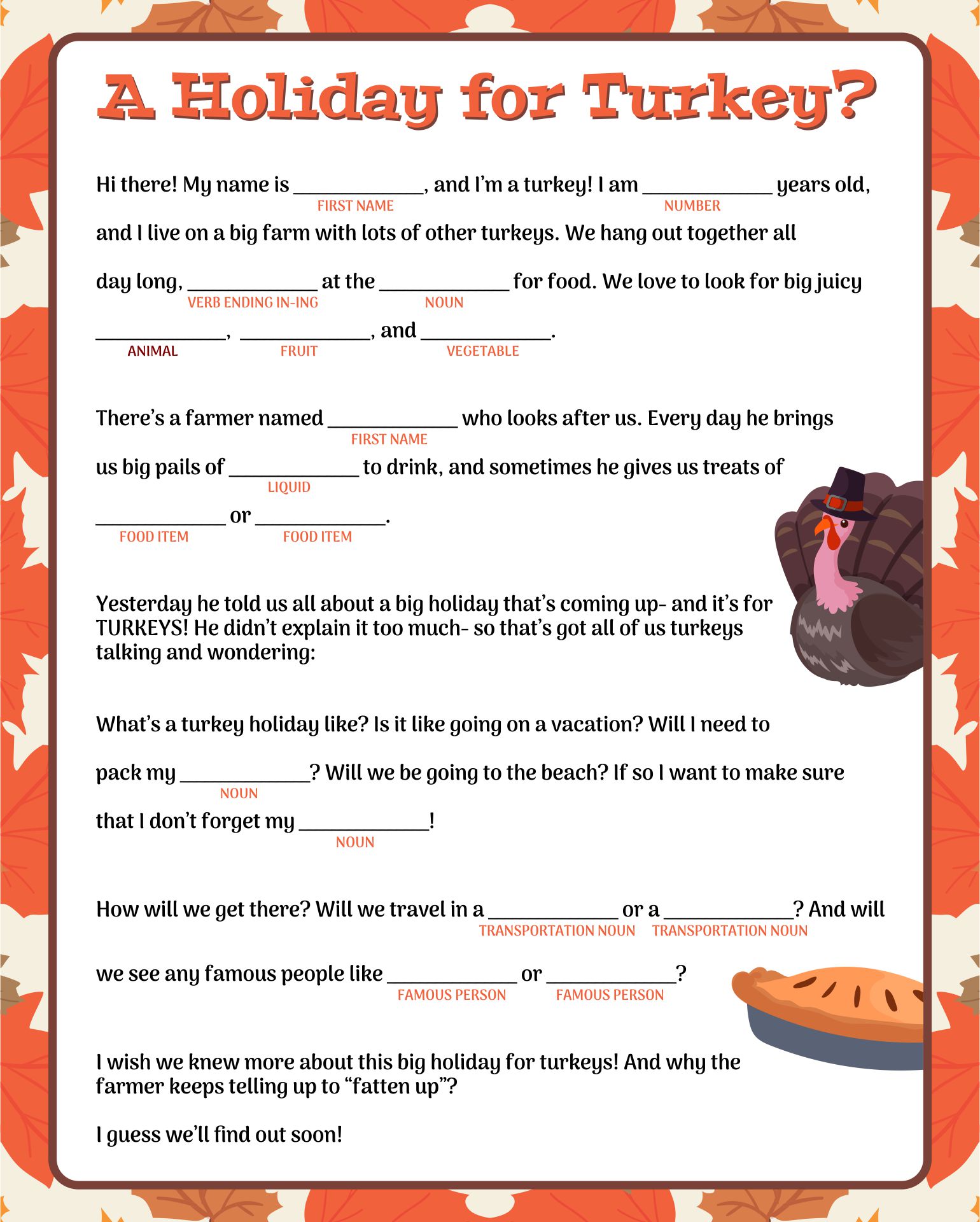 7 Best Images of Thanksgiving Mad Libs Free Printable Thanksgiving