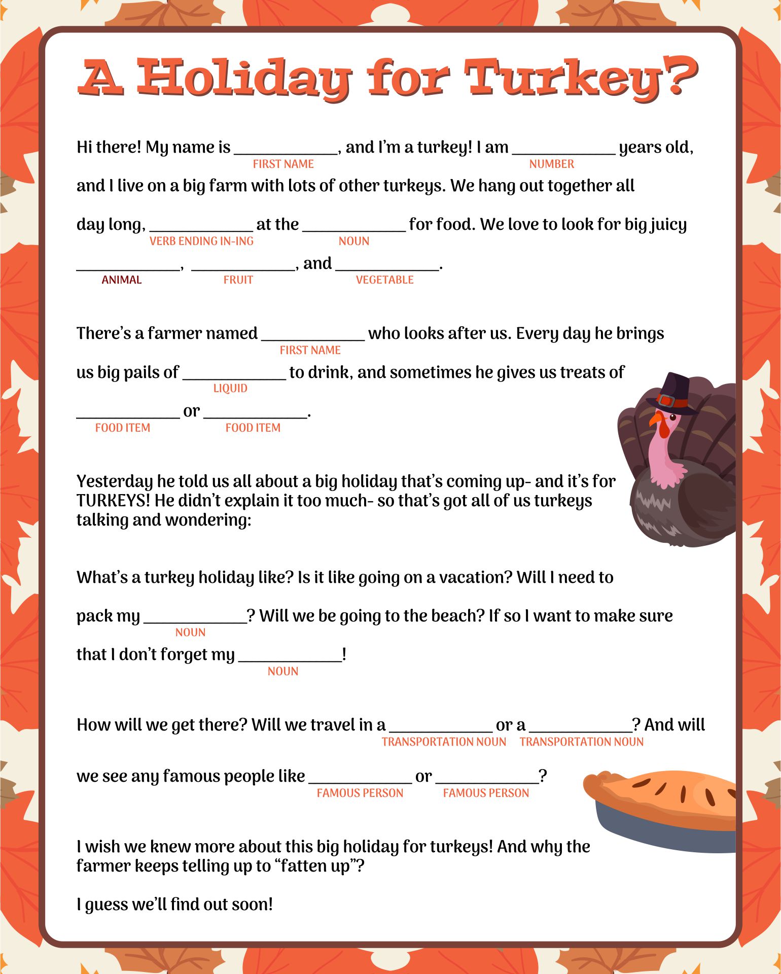 Free Thanksgiving Mad Libs Printable