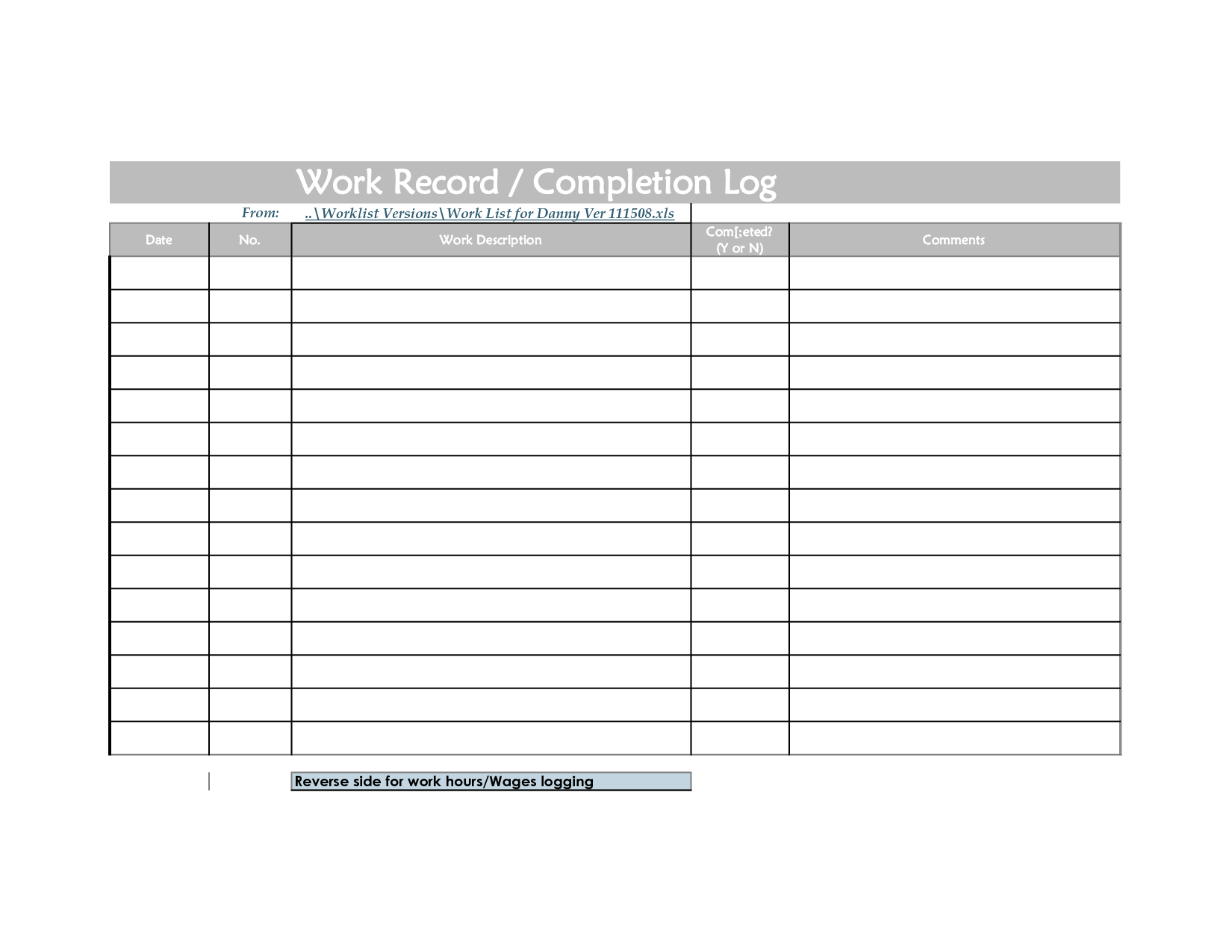 work time log template