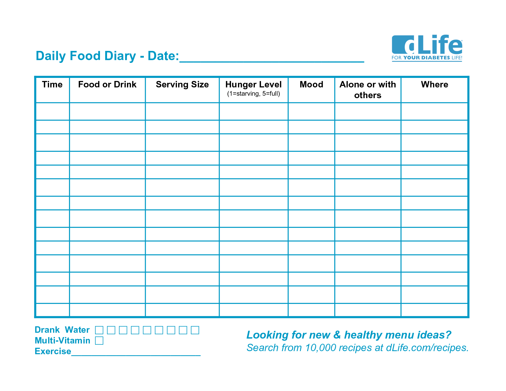 Daily Food Log Printable Free