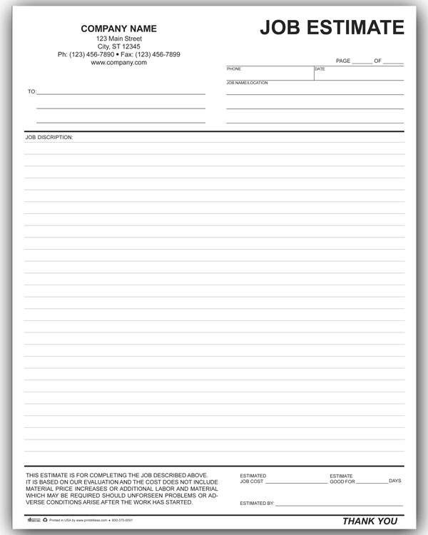 5 Best Images Of Free Printable Job Estimate Form Free Printable Estimate Forms Templates
