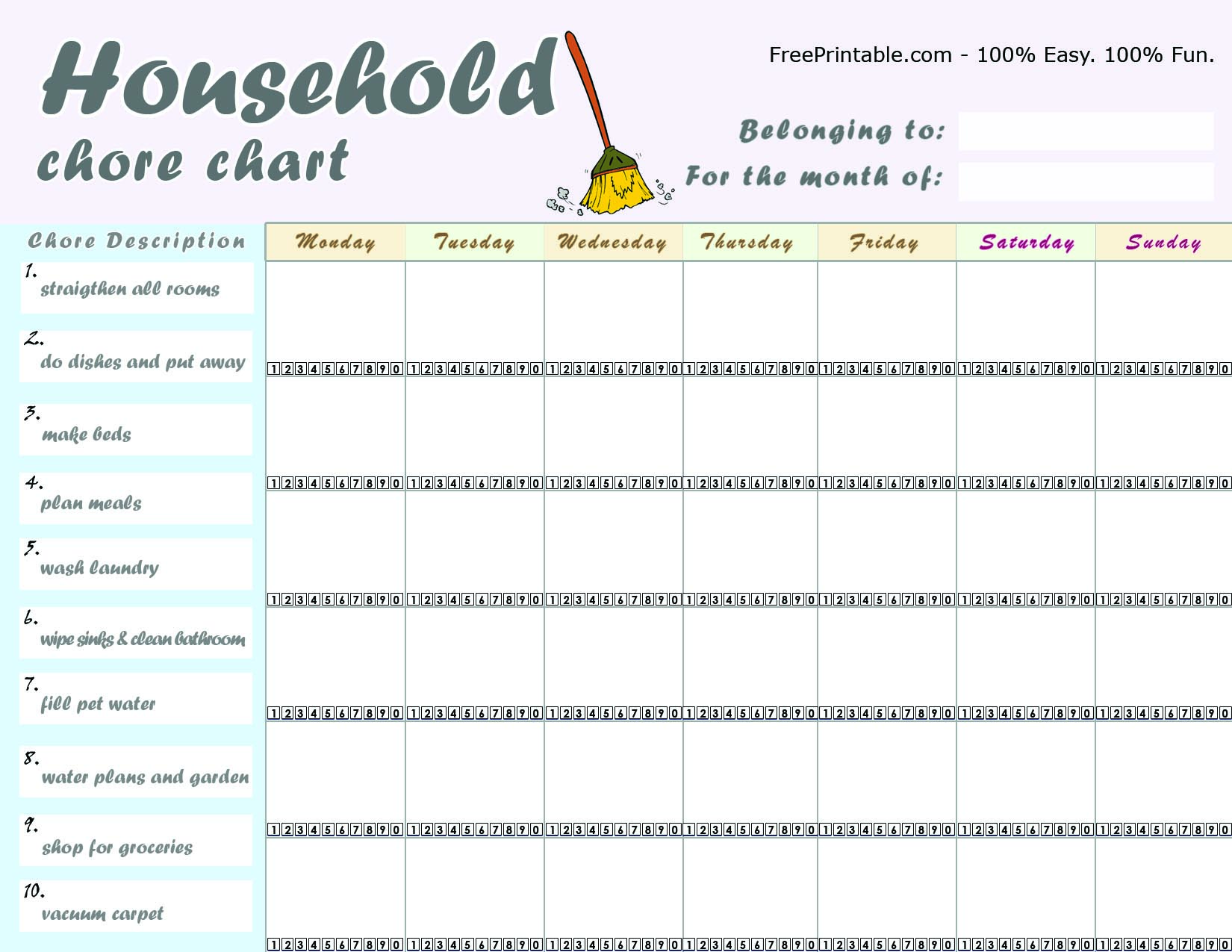 Free Printable Household Chores List