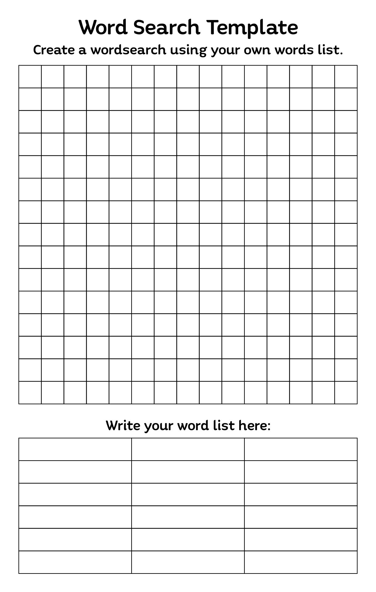Word Search Template Printable Free