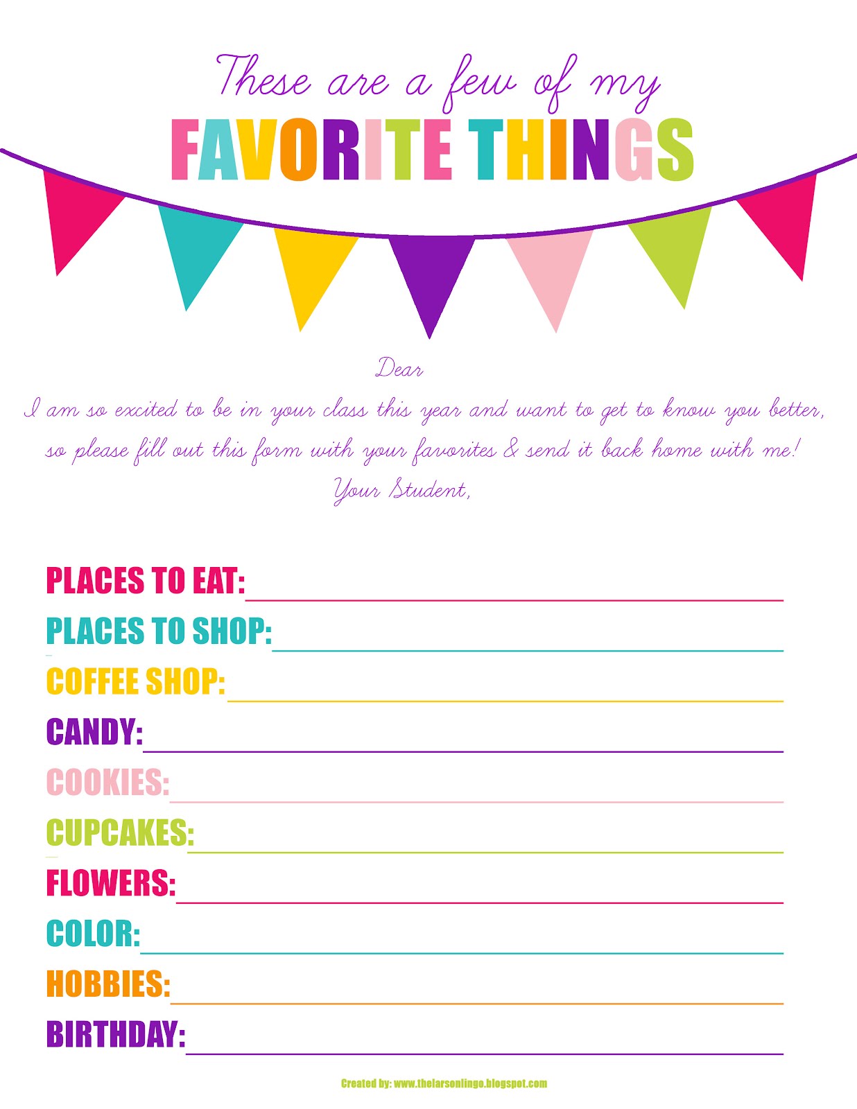 My Favorite Things Printable Free