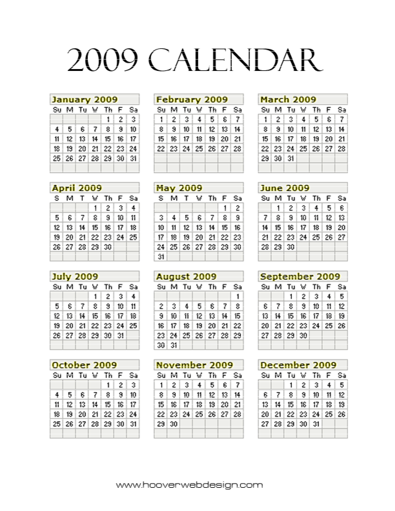 5 Best Images of Free Printable Year Calendar 2009 2009 Calendar