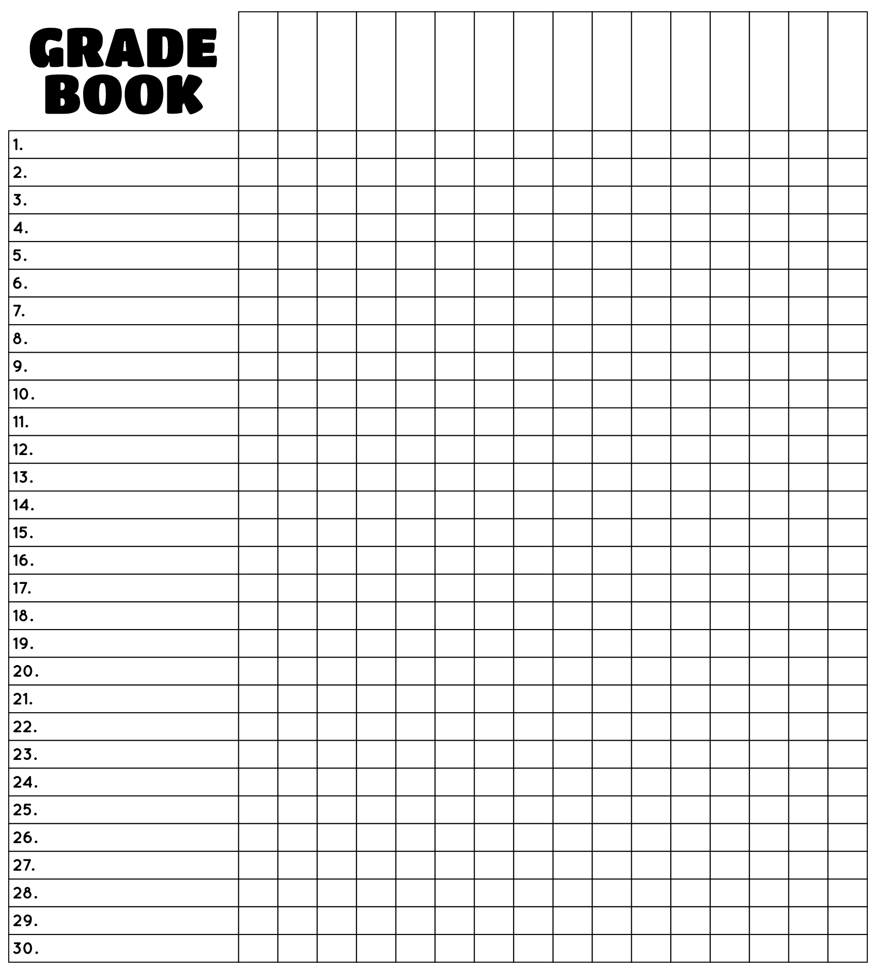 Free Gradebook Template Printable Printable Blank World