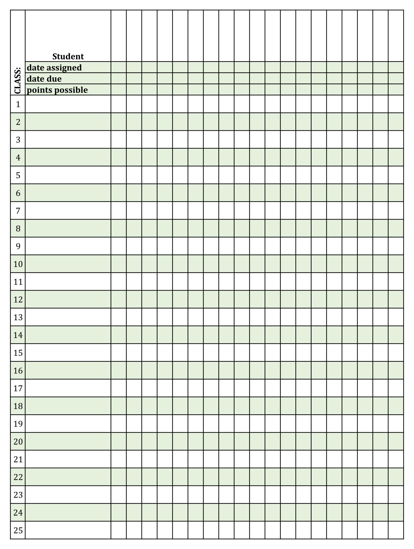 Printable Gradebook Template