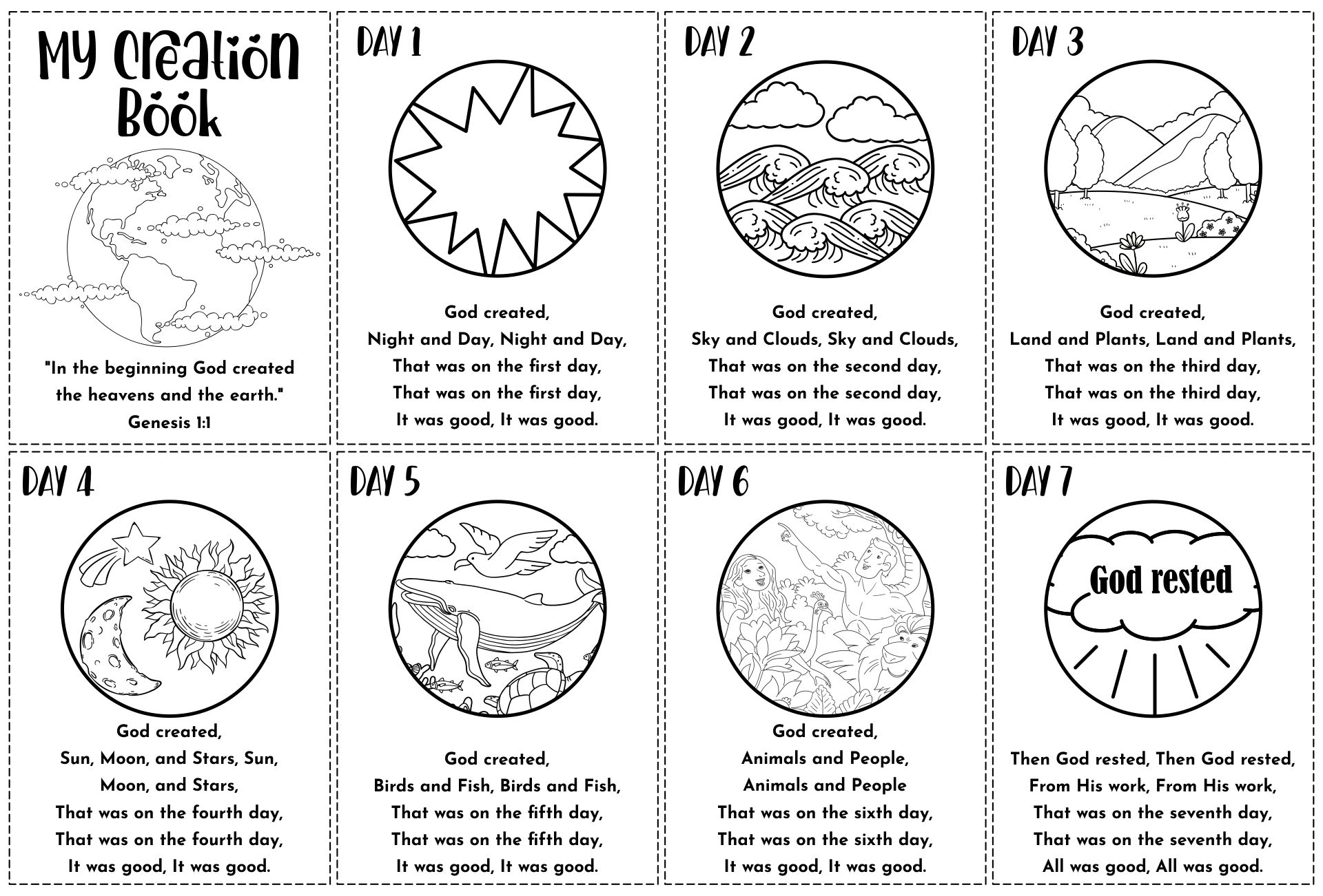6 Best Images Of Printable Creation Booklet Days Of Creation Coloring