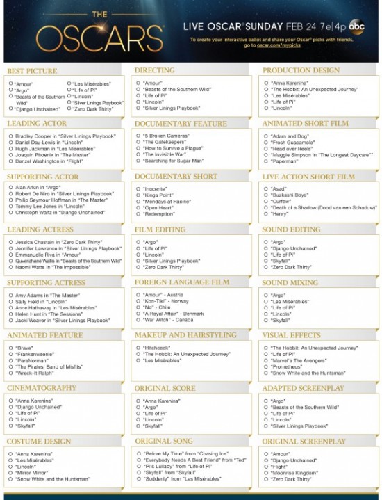 7 Best Images of Oscar Nominees Printable Printable Oscar Ballot