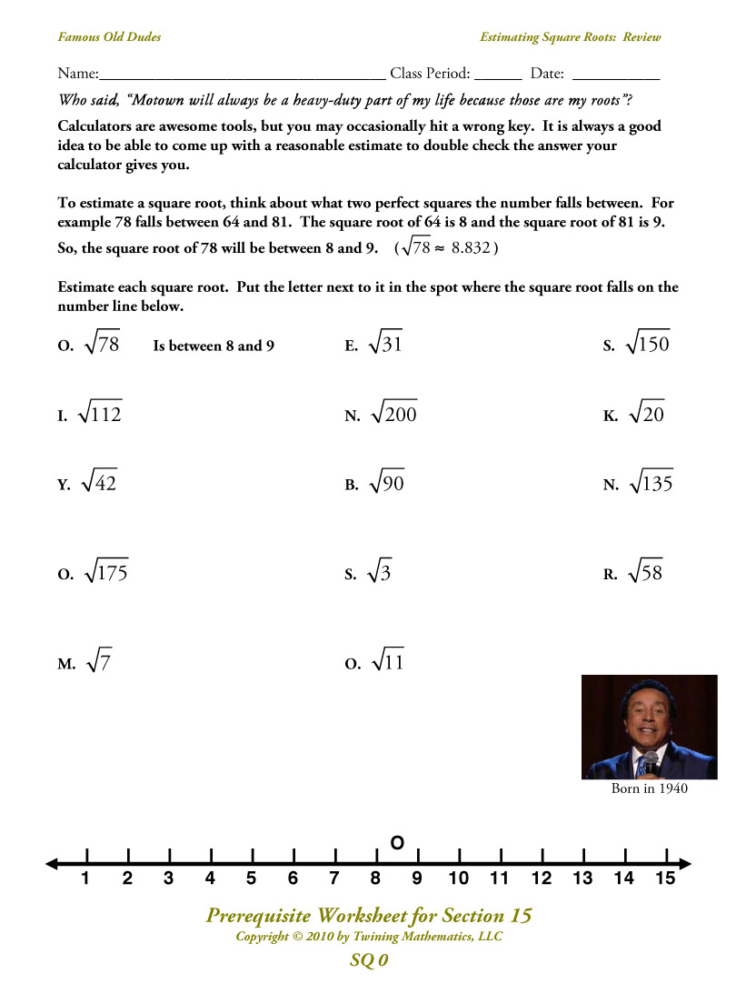 Estimating Square Roots And Irrational Numbers Worksheet Kuta