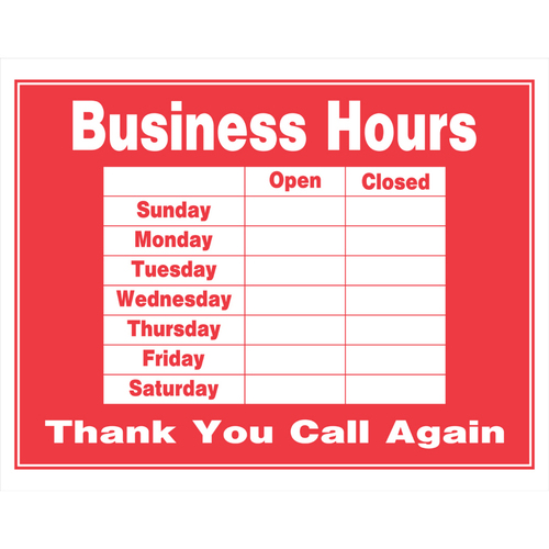 Printable Business Hours Sign Template