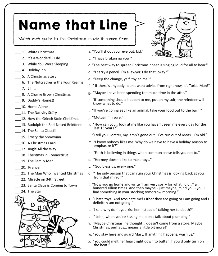 Charlie Brown Christmas Trivia Questions And Answers Printable