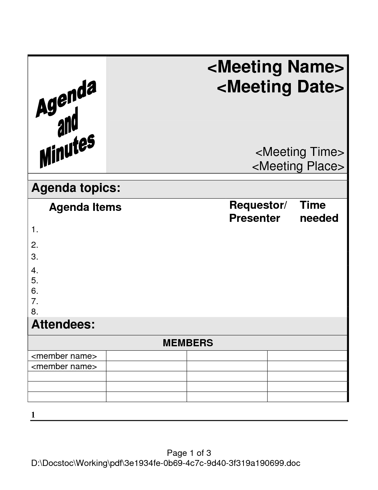 Free Printable Agenda Template