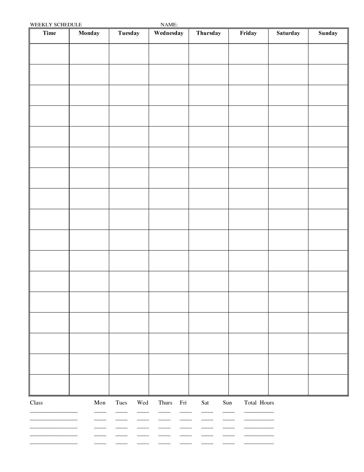 Blank Monthly Work Schedule Template