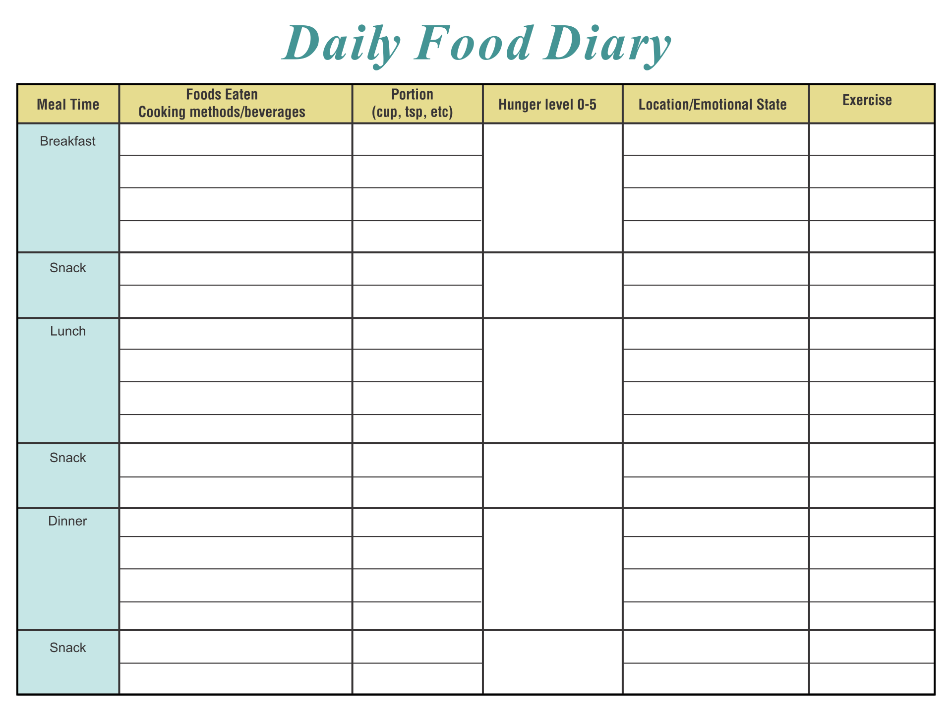 Daily Food Journal Free Printable