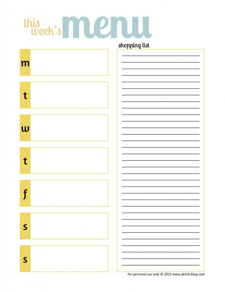 Weekly Dinner Menu Template