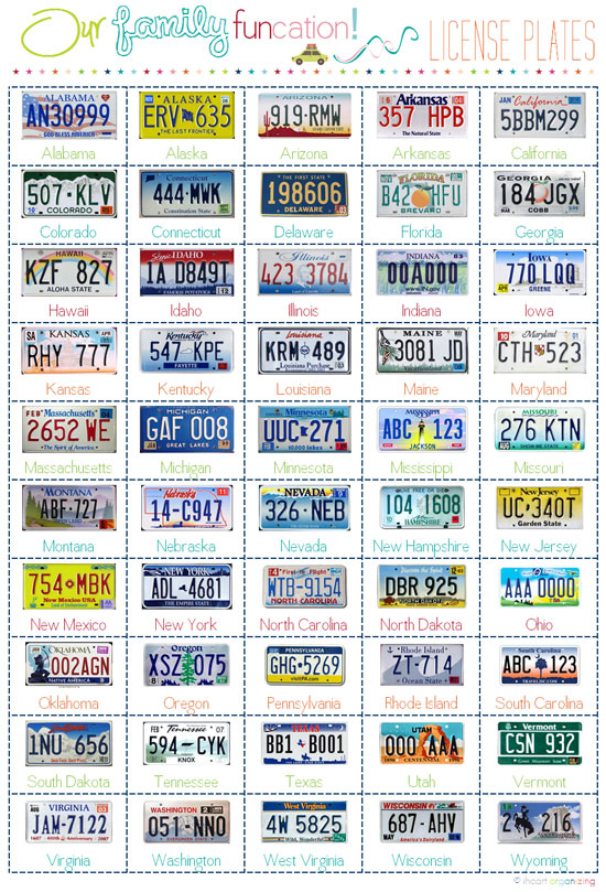 Free Printable State License Plate Game