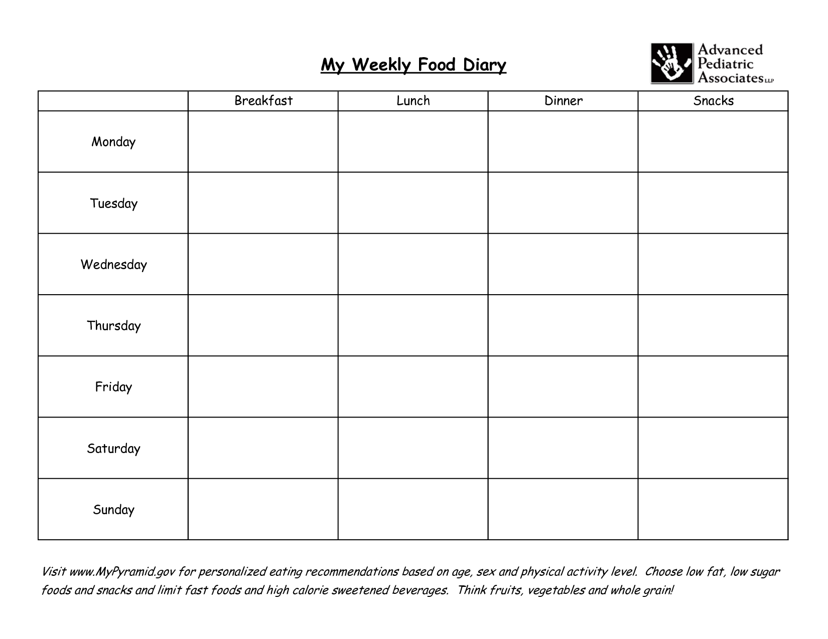 Food Diary Template Excel Free from www.printablee.com