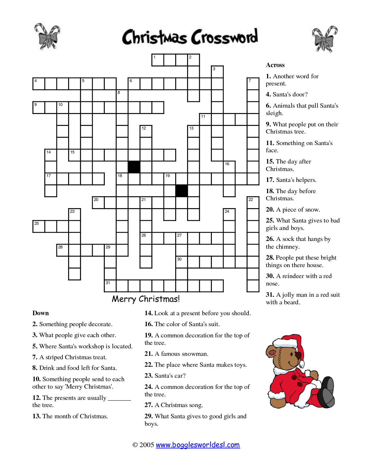 Free Printable Children S Christmas Crossword Puzzles