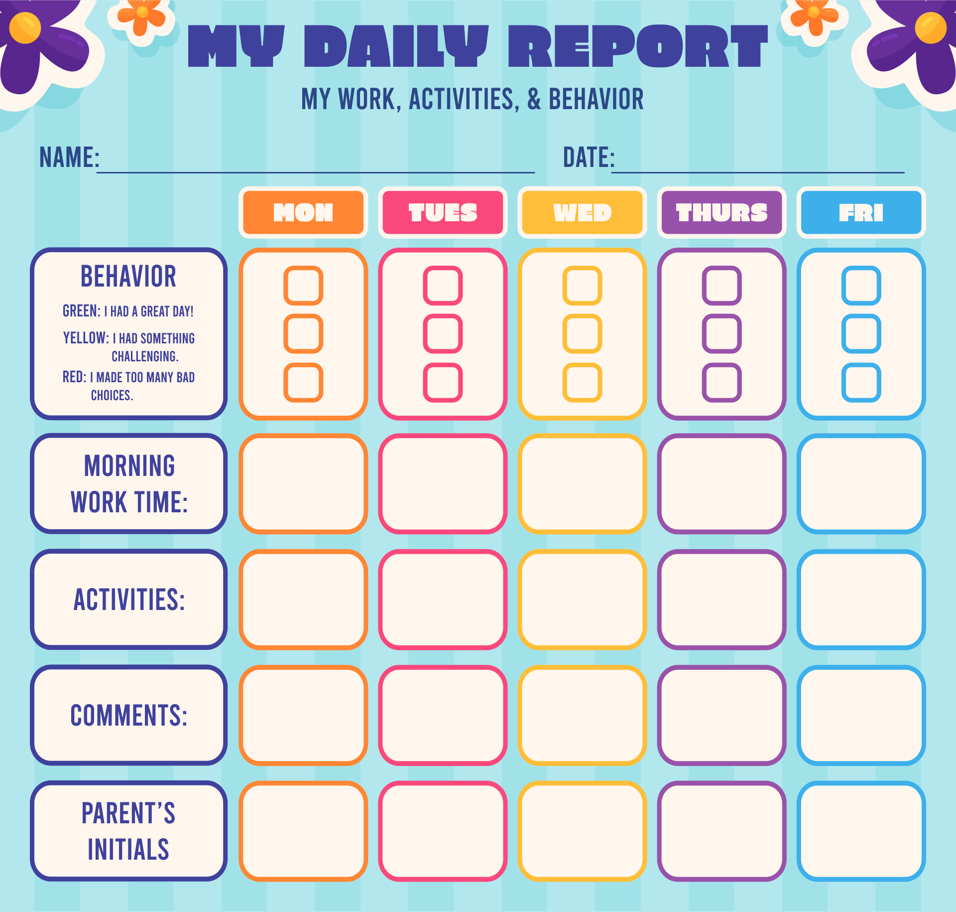 Preschool Daily Report Template Free