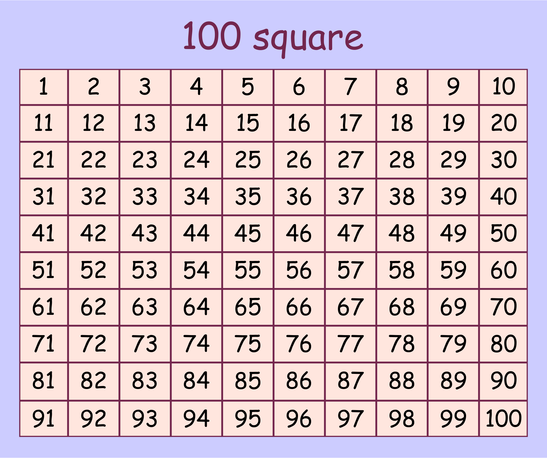 100 Squares Printable Free