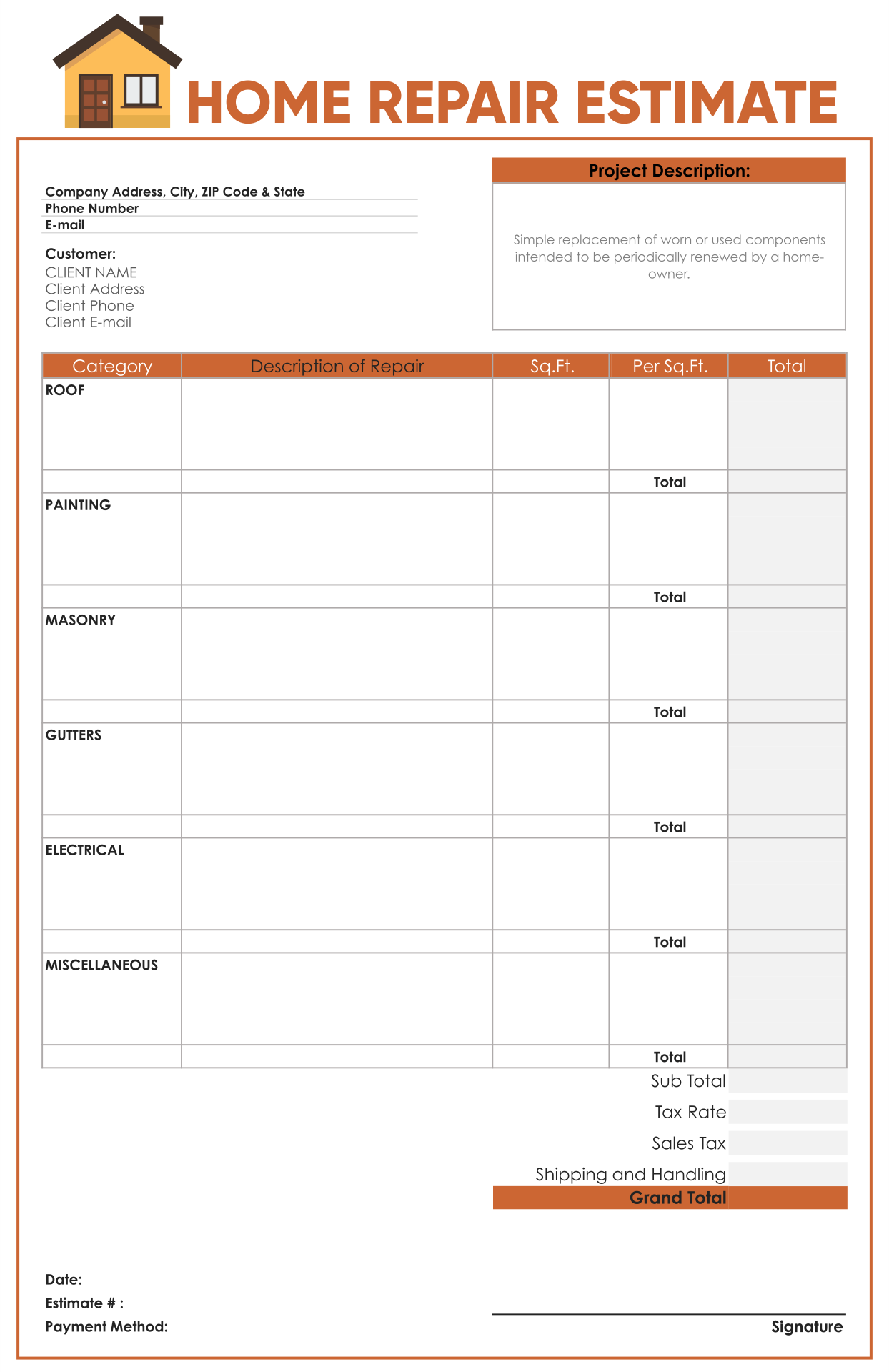 Printable Roof Estimate Forms Printable Forms Free Online