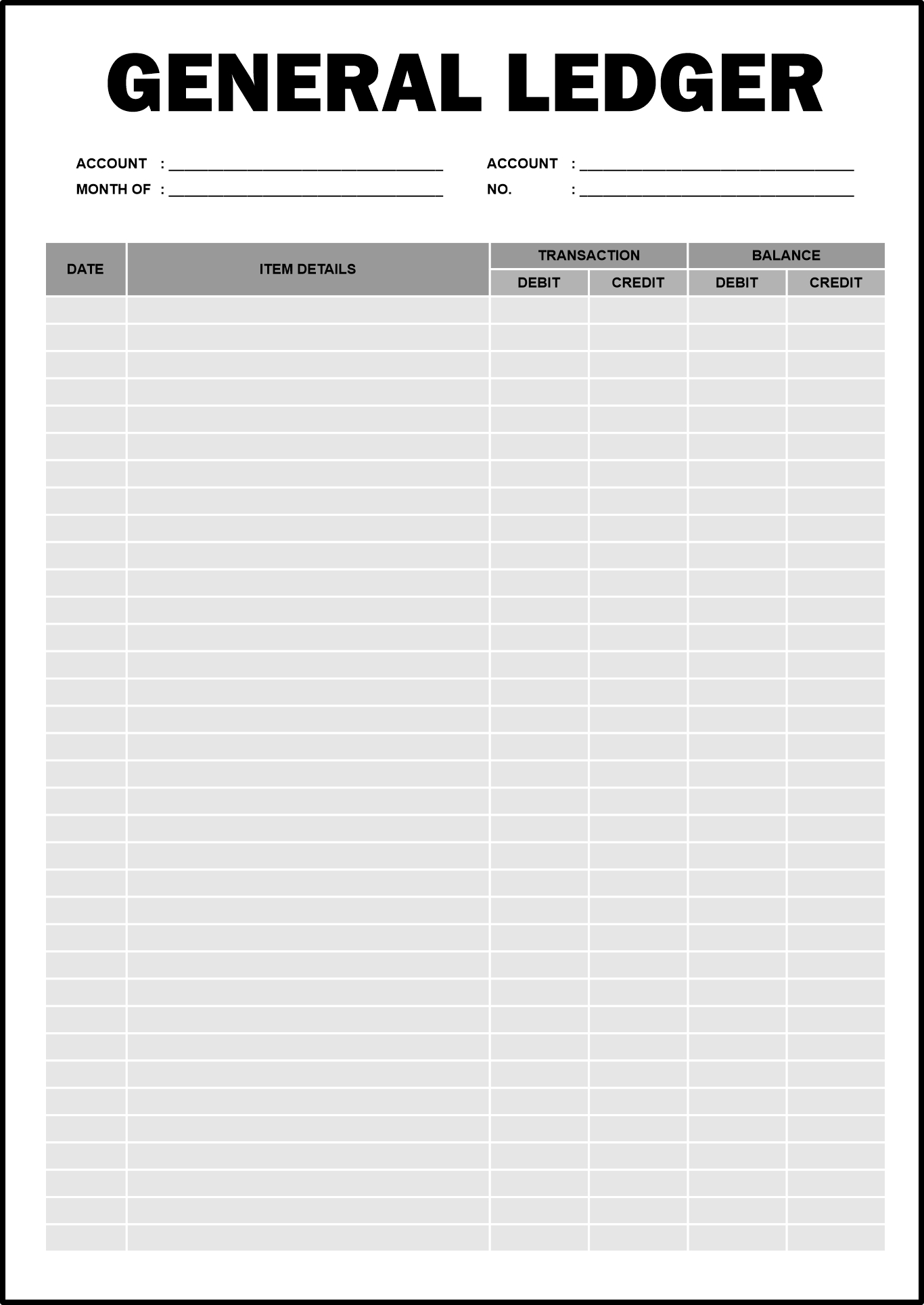 Financial Ledger Printable Ledger Template Printable Templates