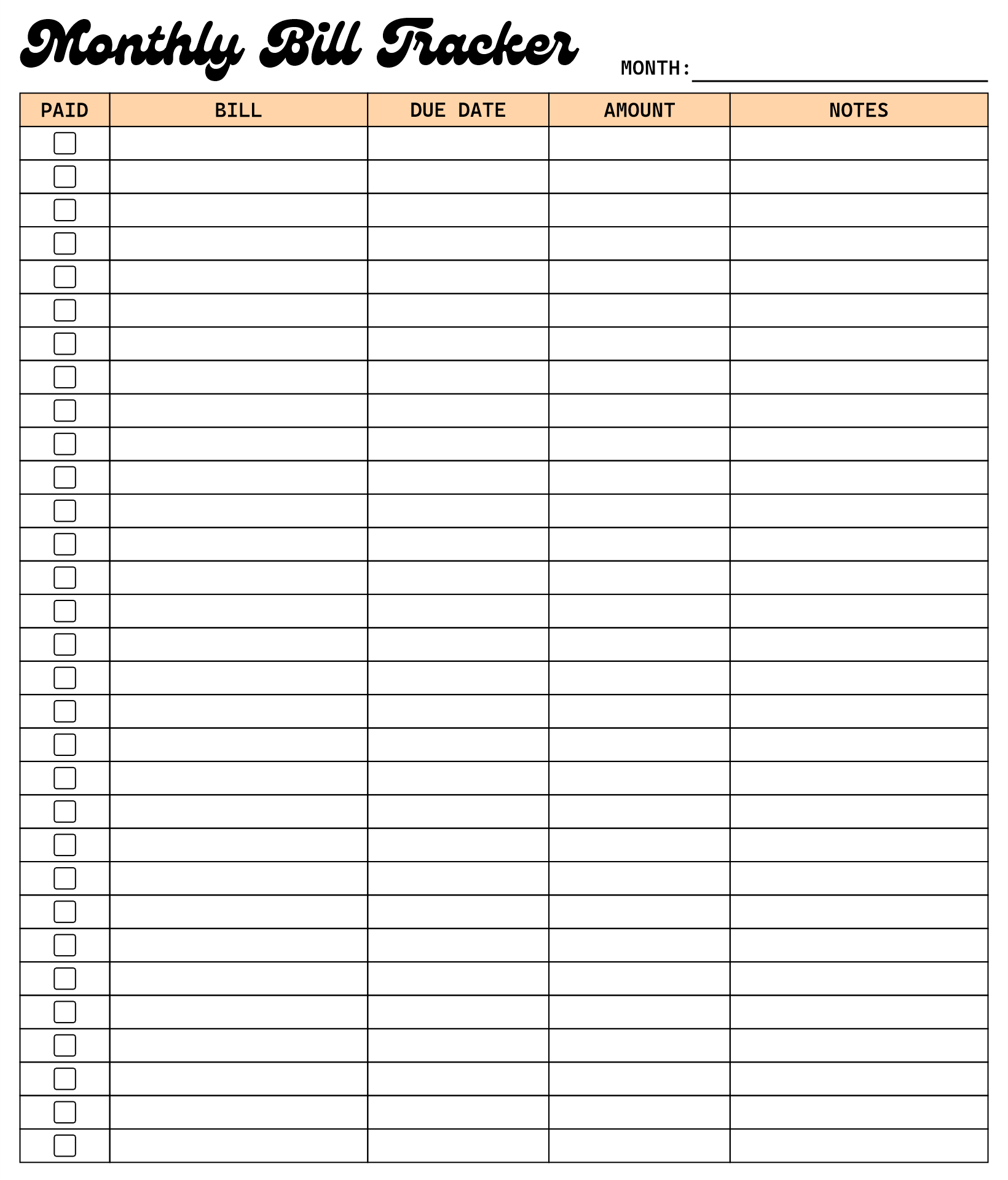 5 Best Images Of Free Printable Pay Chart Printable Bill Payment Log