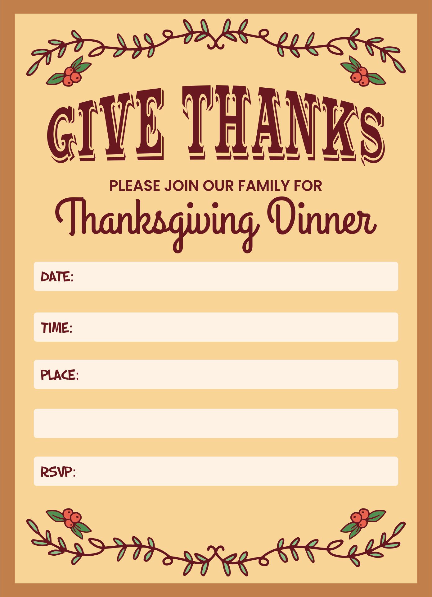 7 Best Images Of Thanksgiving Dinner Invitation Templates Printable 
