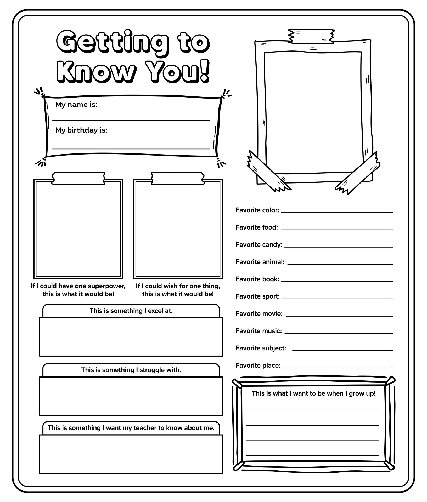 Free Printable Getting To Know You Worksheets