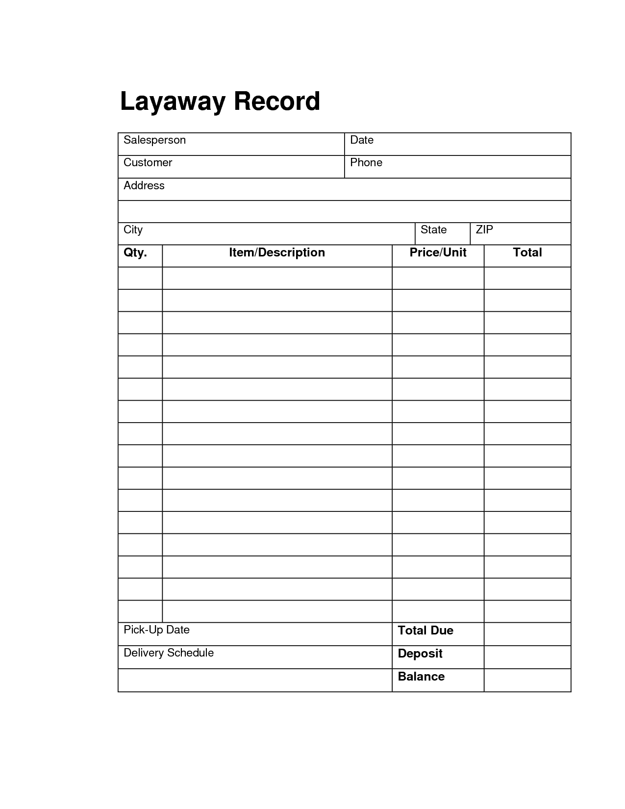 6 Best Images of Retail Layaway Forms Printable Free Layaway
