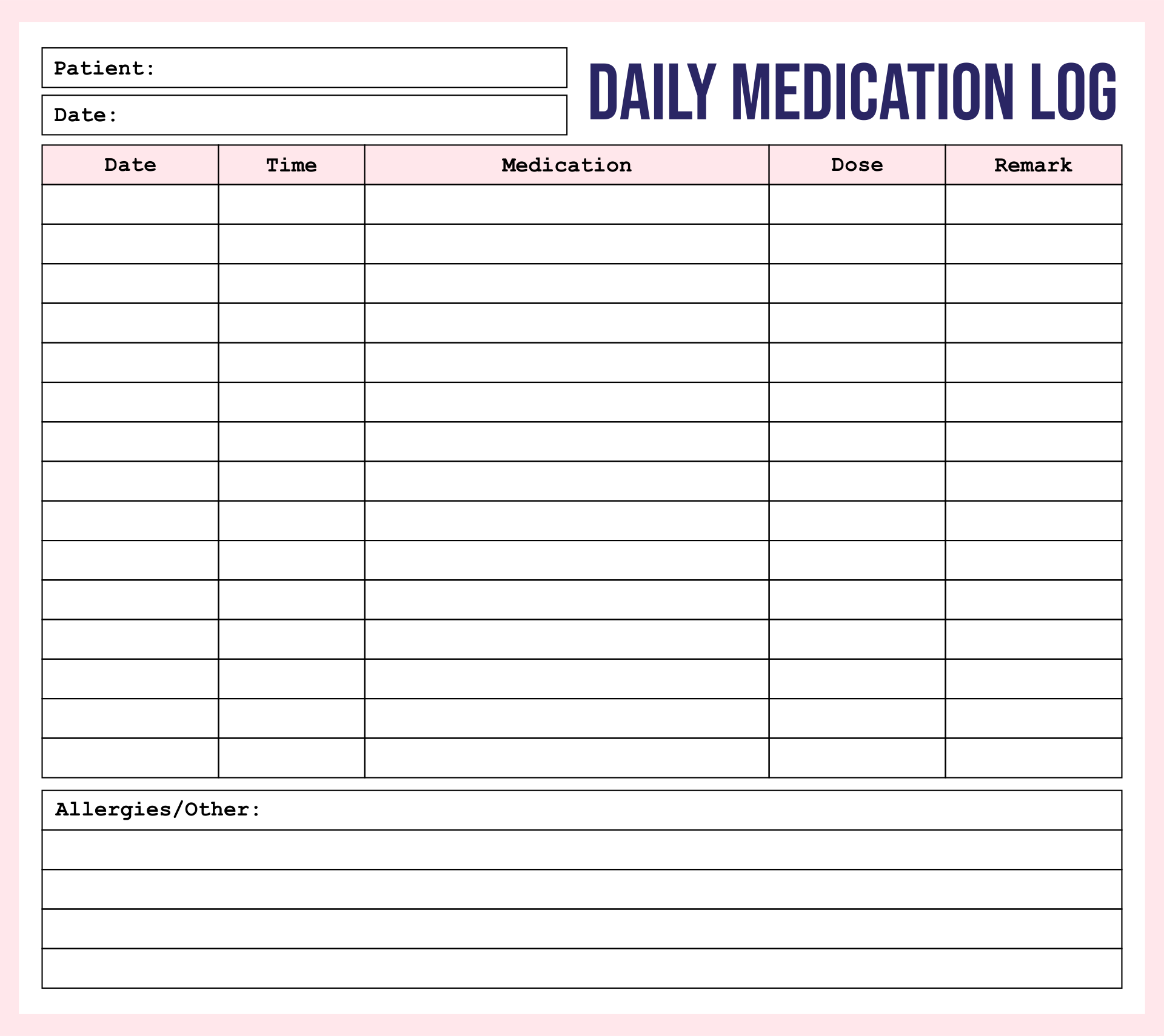 8 Best Images Of Printable Medication Sheet Printable Medication Log Sheet Template Free