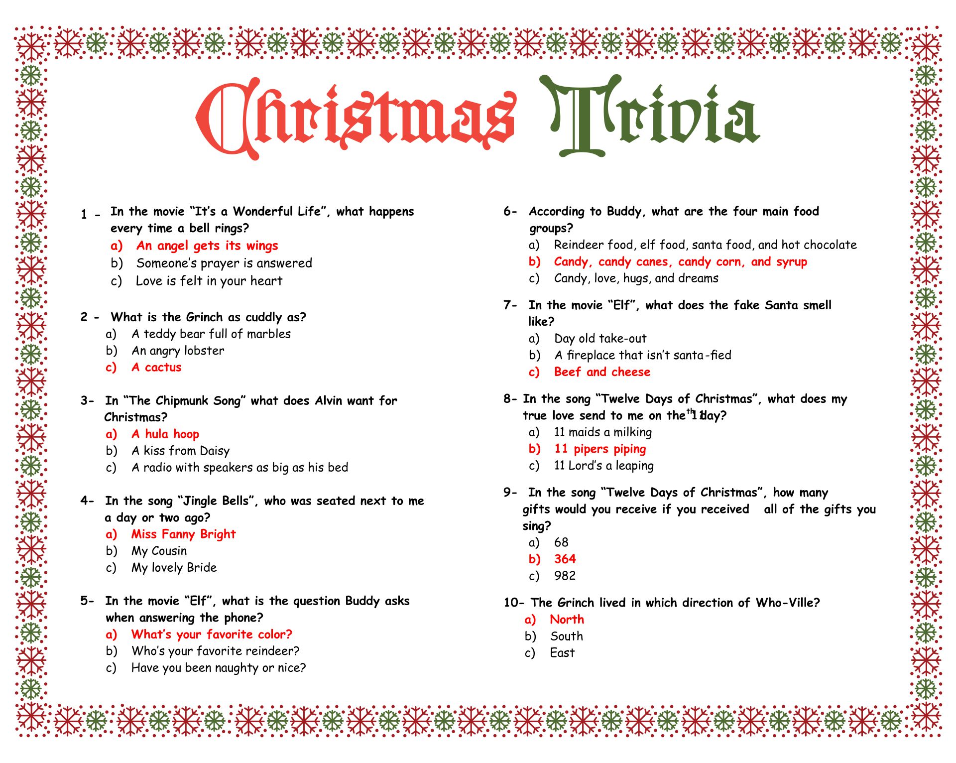 6 Best Images of Easy Christmas Trivia Printable - Free Printable Christmas Games Trivia and ...