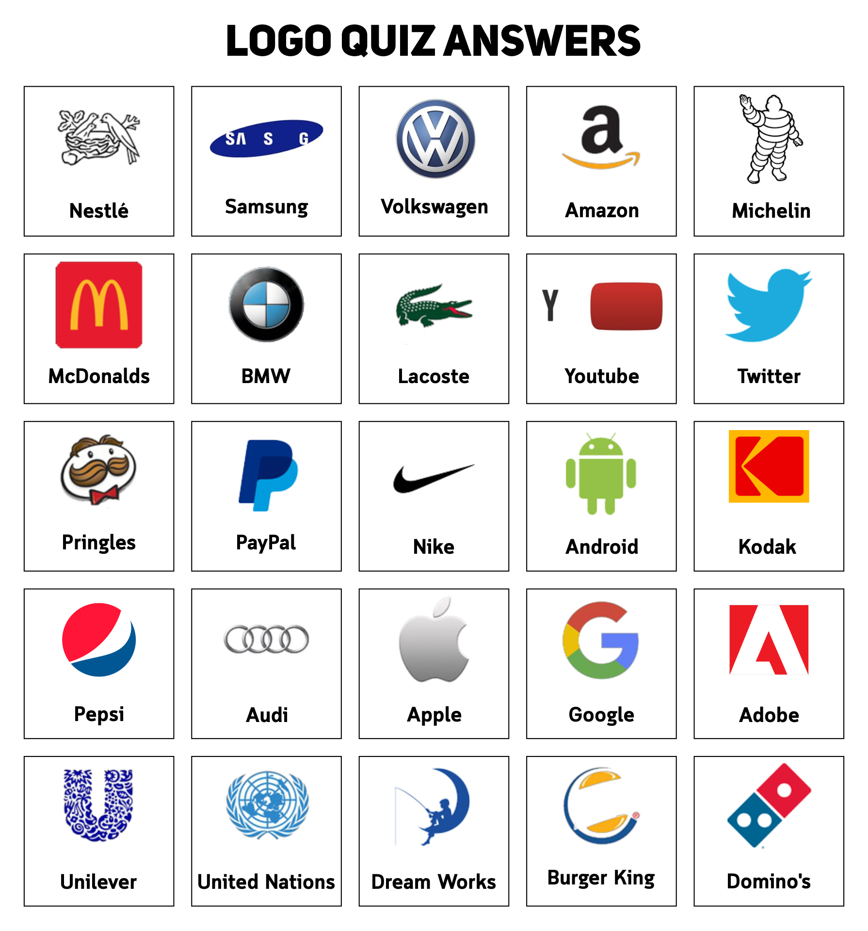 Can you help me with the answers for this logo game