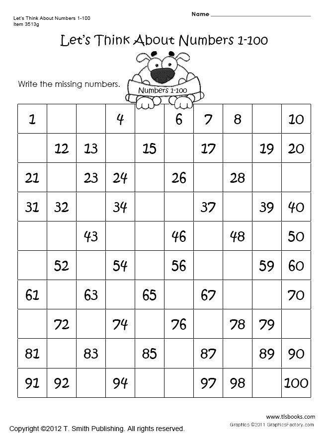 6 Best Images Of Printable Number Worksheets 1 100 Kindergarten