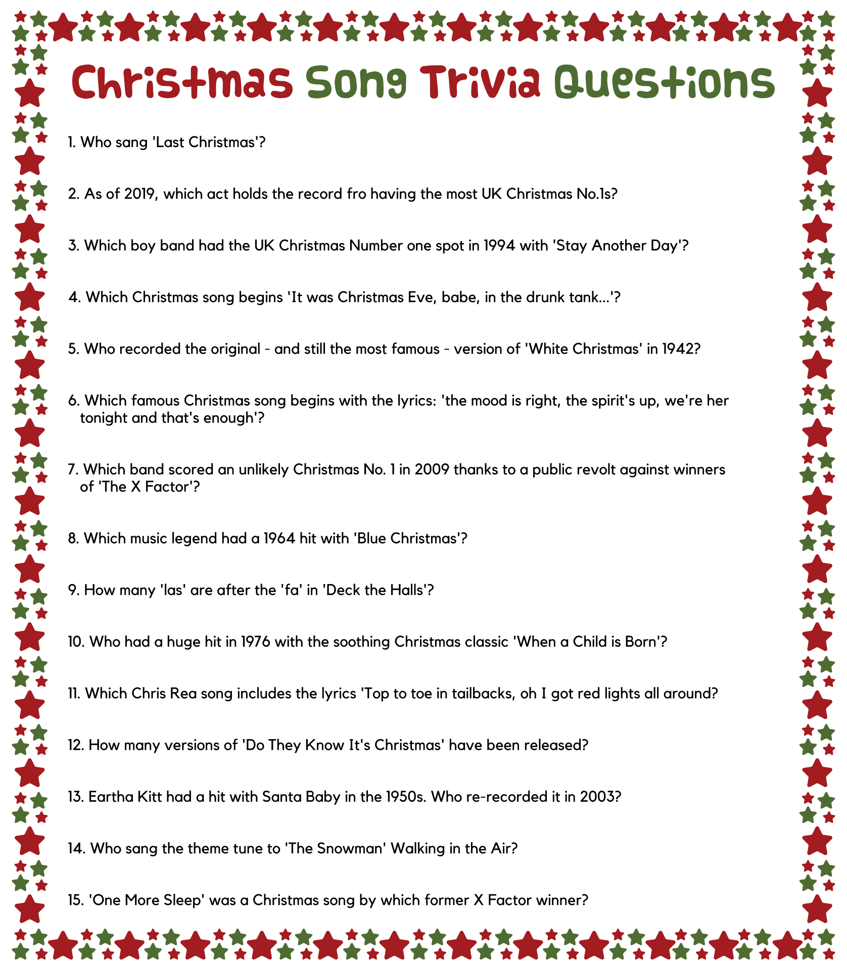 Easy Christmas Trivia Printable