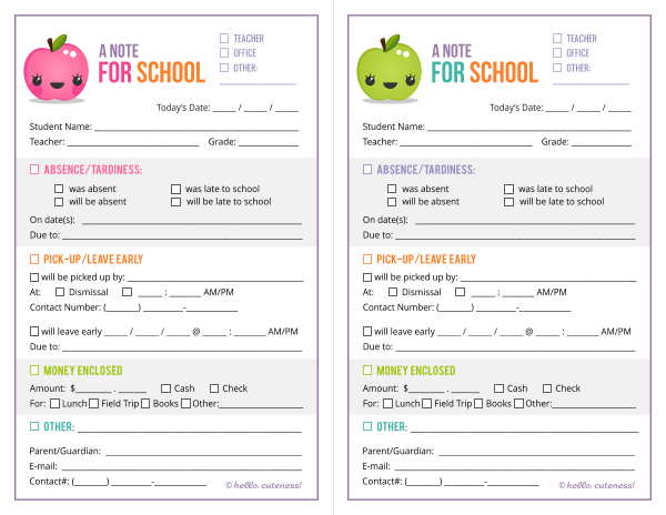 School Absence Note Template Free