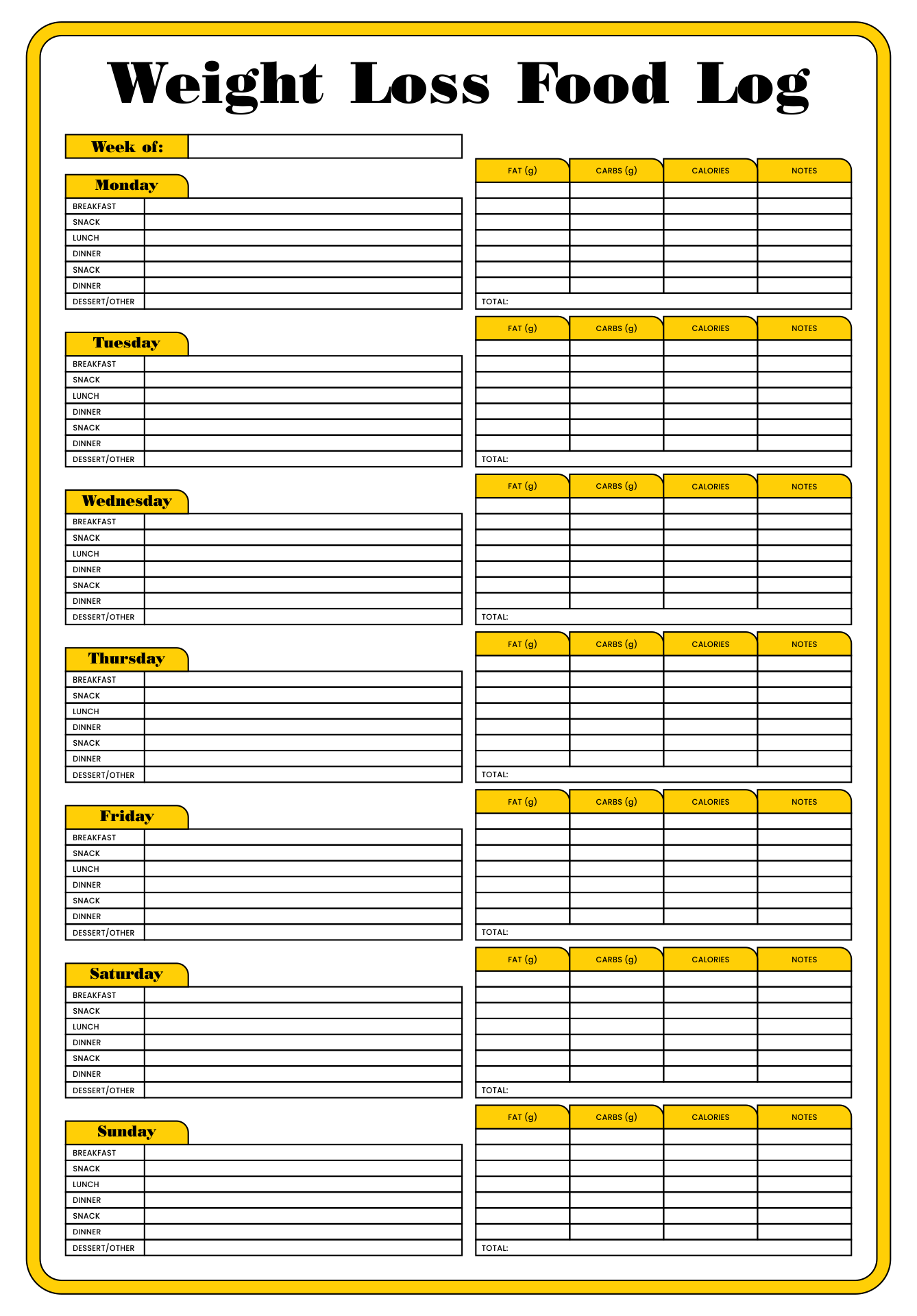 8 Best Images of Printable Weight Log Sheet - Printable Daily Weight