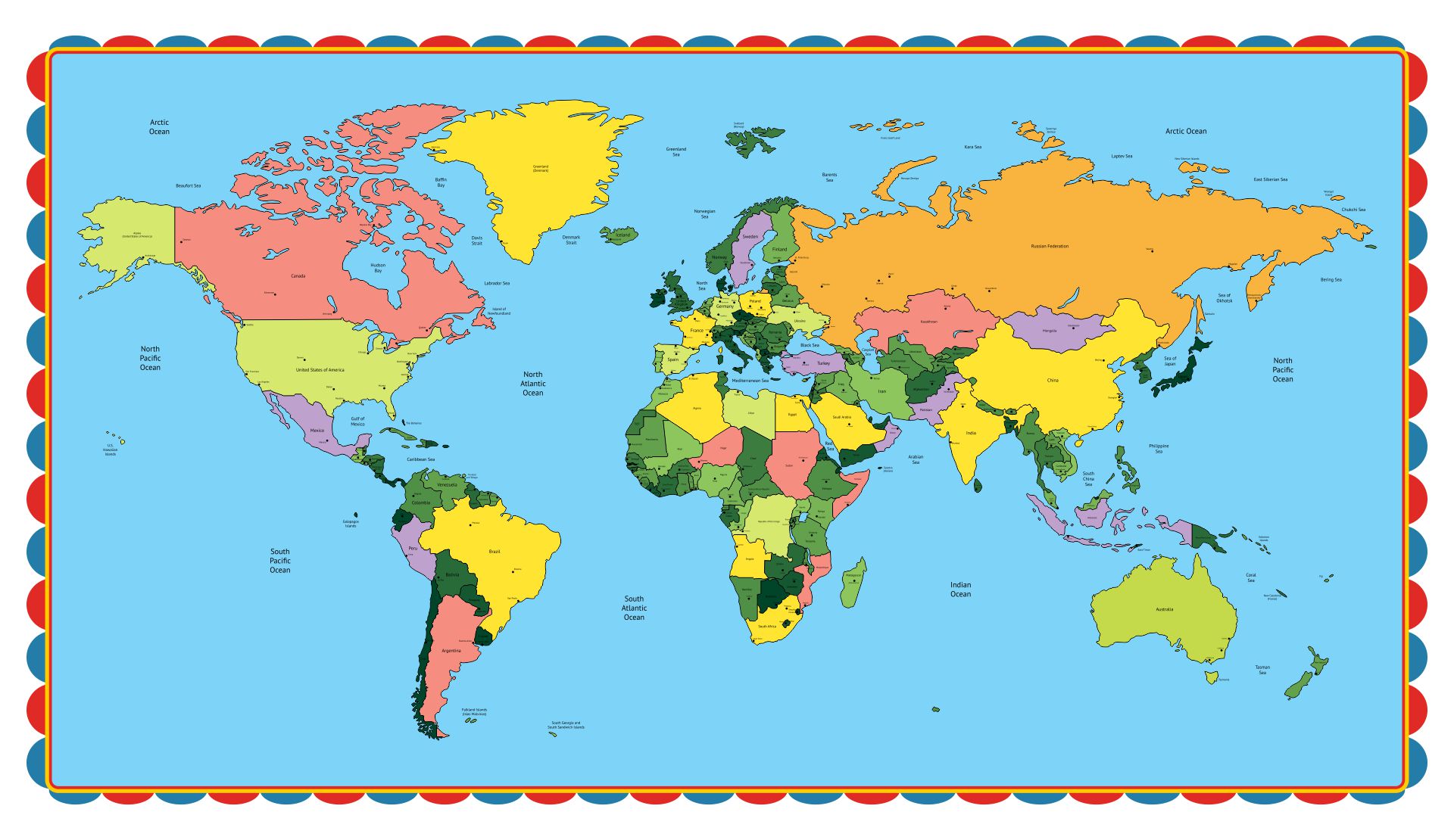 Printable Flat Map Of The World