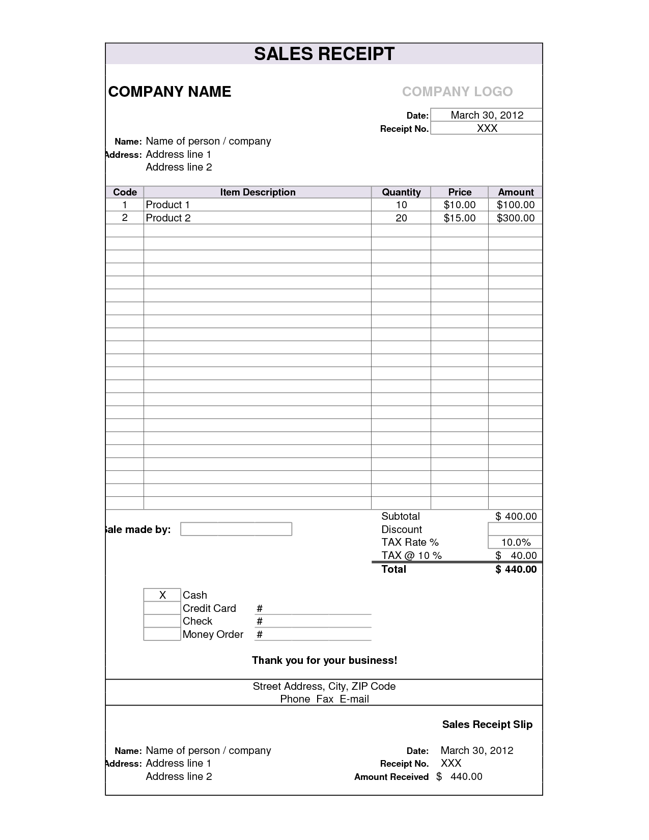 Free Printable Blank Sales Receipt