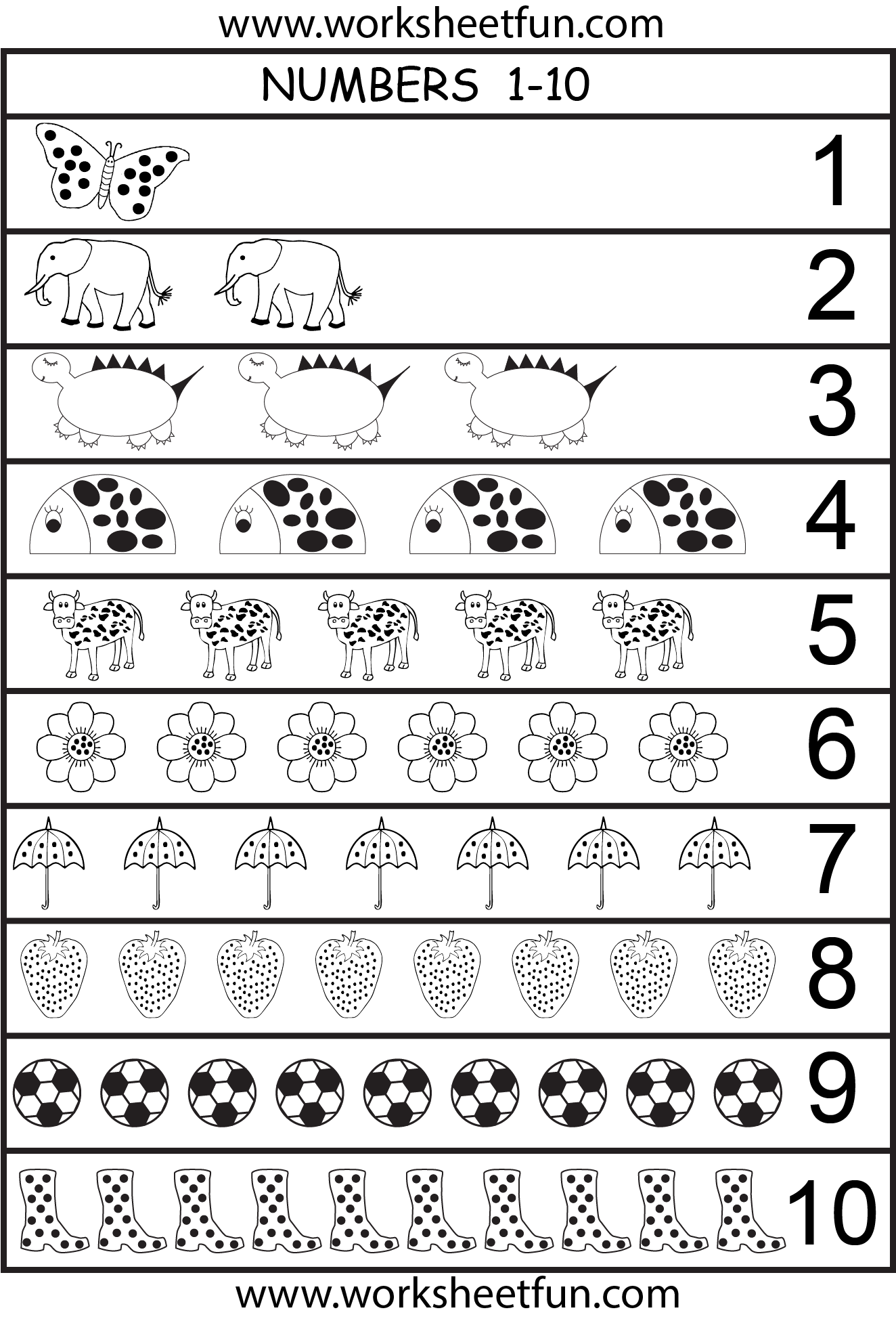 Printable Numbers Worksheets 1 10