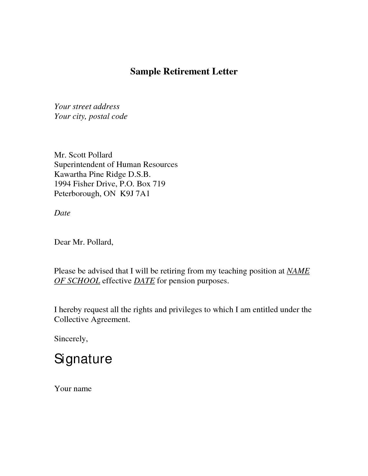 Sample Retirement Letter for Teachers
