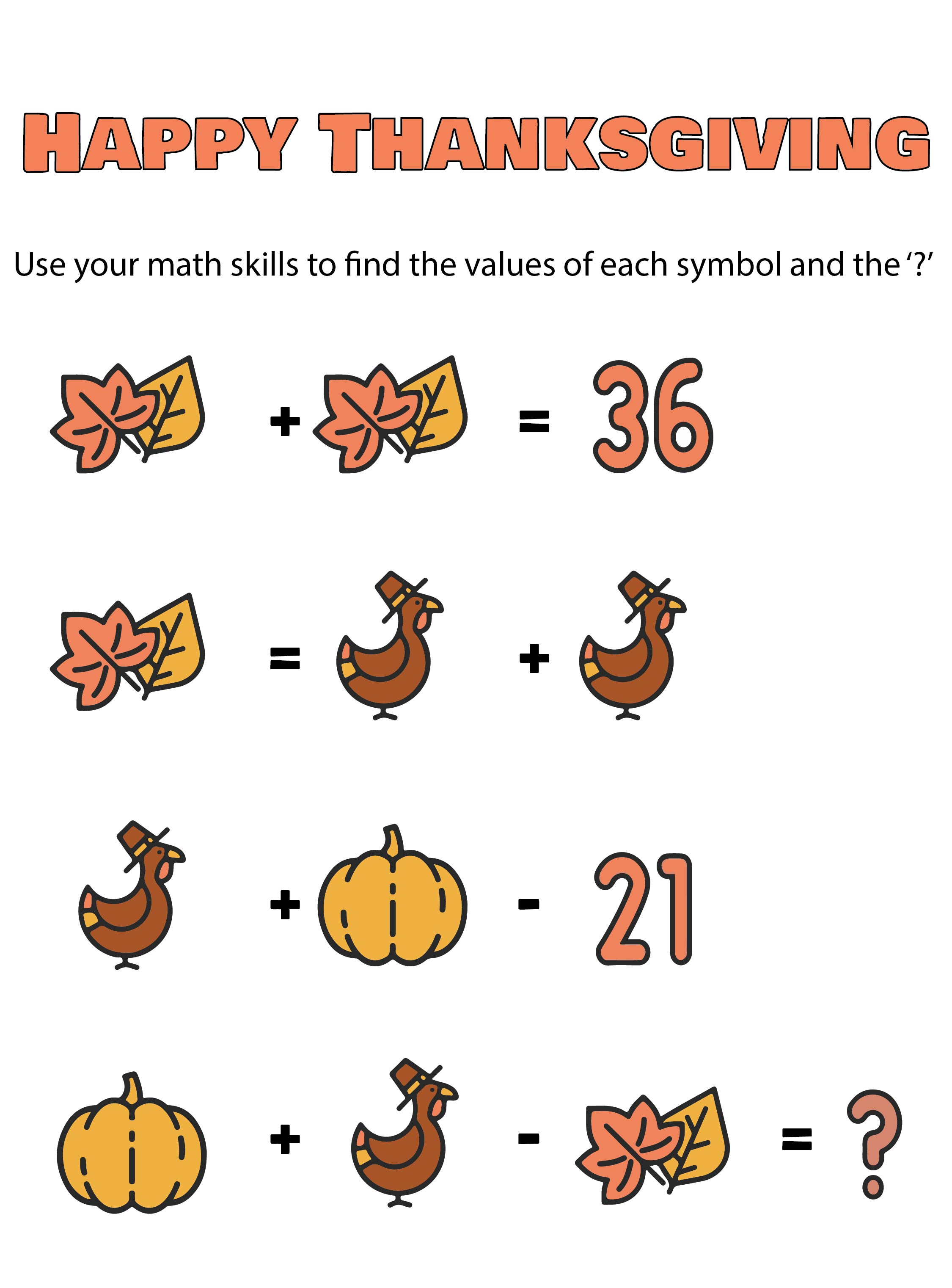 Free Printable Thanksgiving Math Activities For Kindergarten