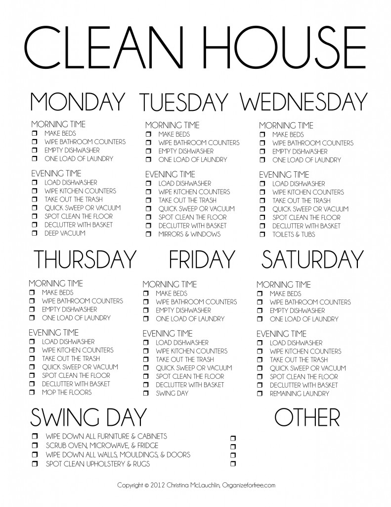 5 Best Images Of Daily House Cleaning Chore List Printable Cleaning