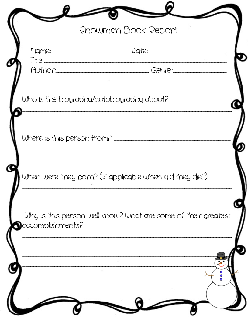 5 Best Images of Snowman Printable Book Report Template 4th Grade